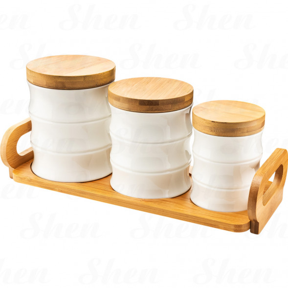 Набор из 3 банок на подставке 340/400/850 мл Lenardi Bamboo