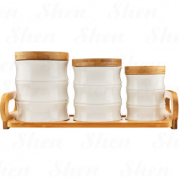 Набор из 3 банок на подставке 340/400/850 мл Lenardi Bamboo