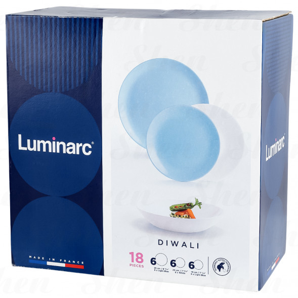 Сервиз столовый 18 предметов Luminarc Diwali Light Turquoise and White