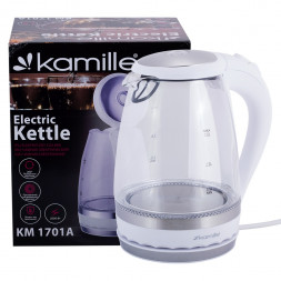 Чайник электрический 1,5 л с синей LED подсветкой Kamille