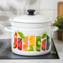 Кастрюля эмалированная цилиндрическая бортовая 6 л КМЗ «Палитра вкуса»