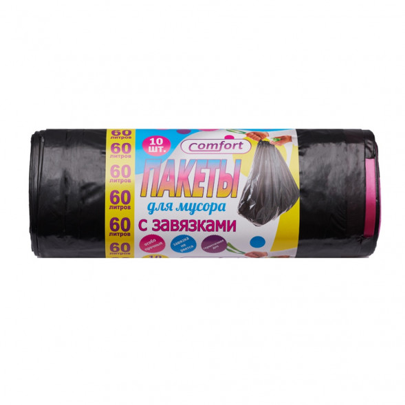 Пакеты для мусора 60 л с завязками 10 шт Крымпласт Comfort